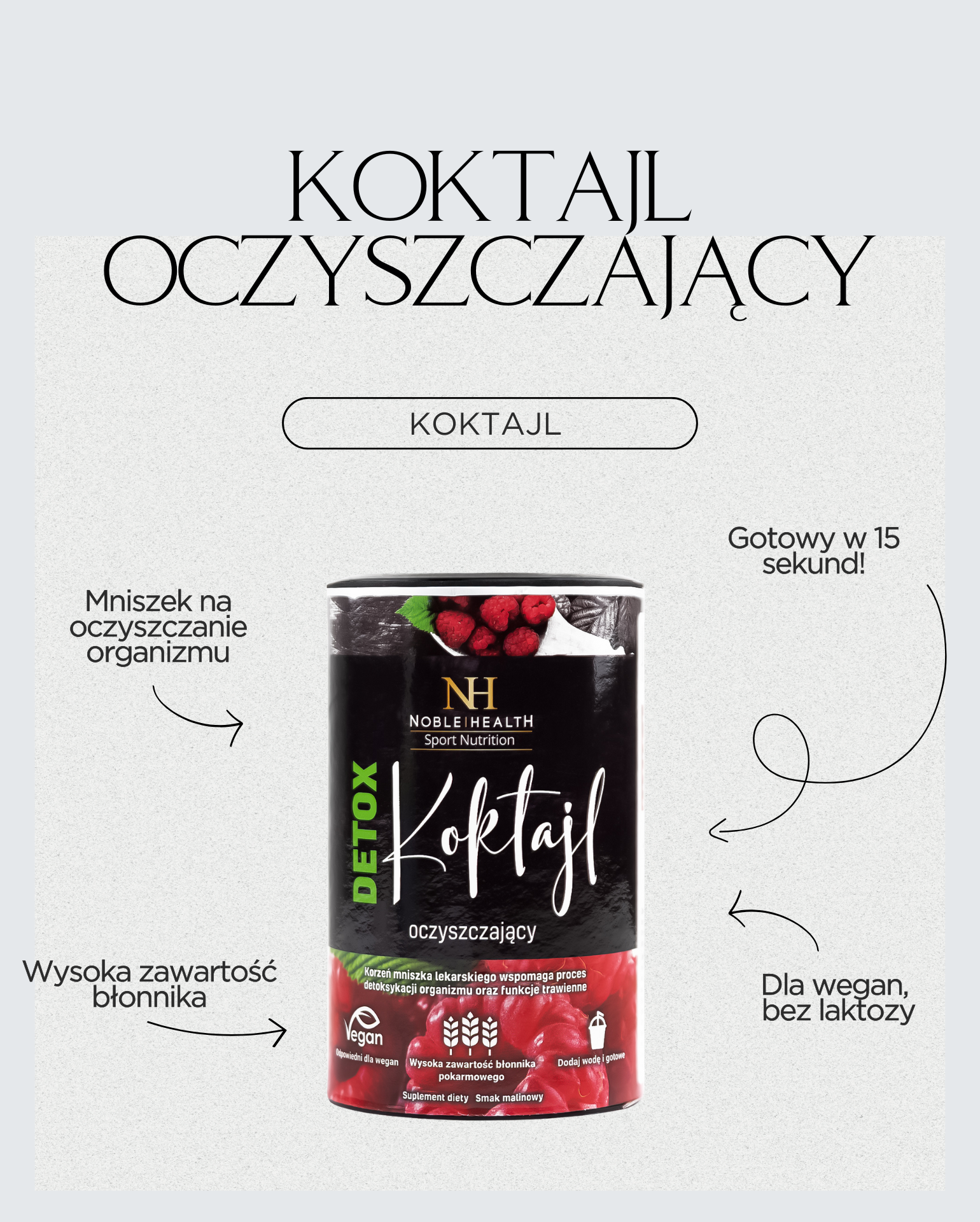 Noble Health Detoxikační malinový čistící koktejl 150g