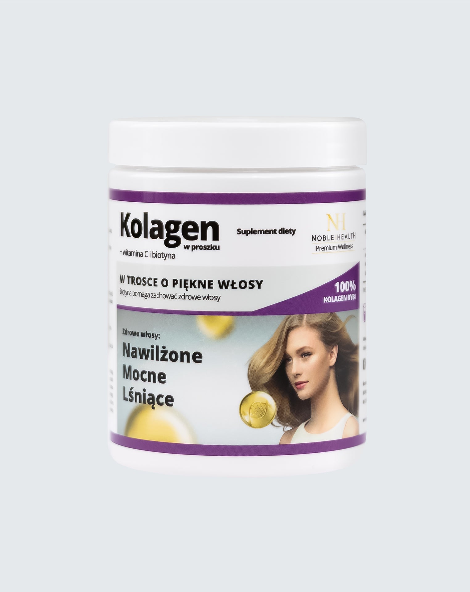Colágeno + vitamina C e biotina em pó - Noble Health Pele e cabelos saudáveis ​​e bonitos