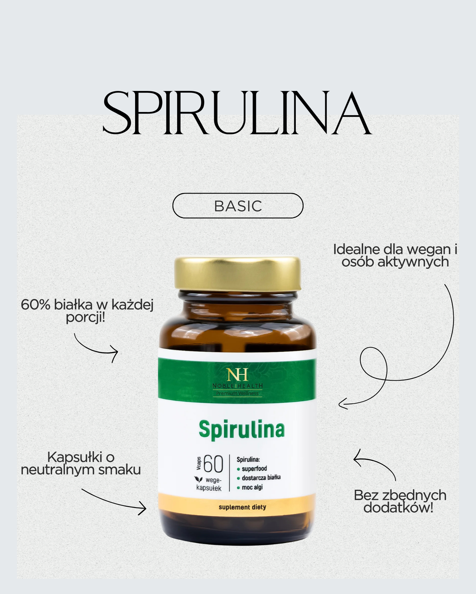 Spirulina Noble Health Detoxikační mořské řasy 60 kapslí