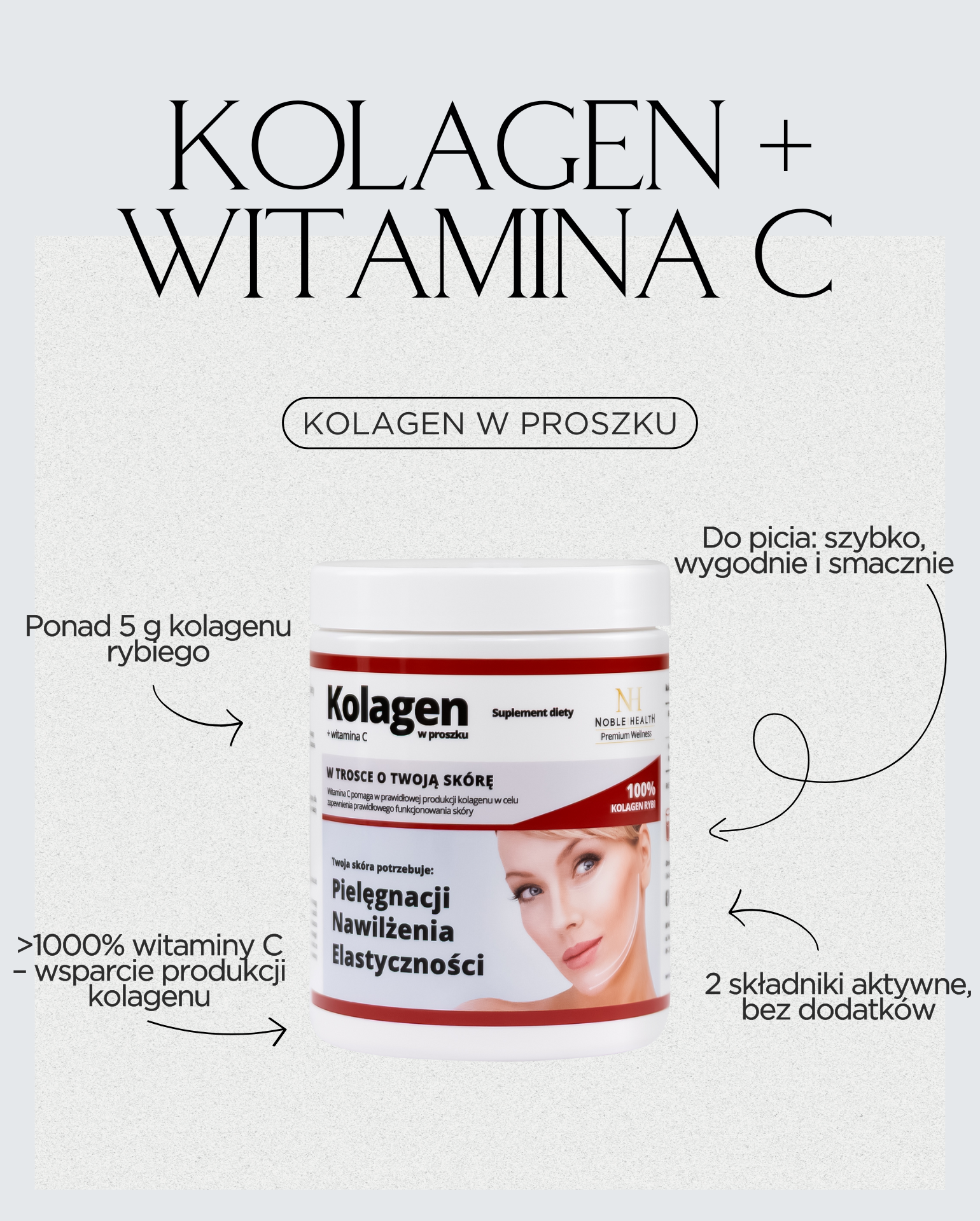 Kolagen + prášek vitamínu C - Noble Health Zdravá krásná pleť