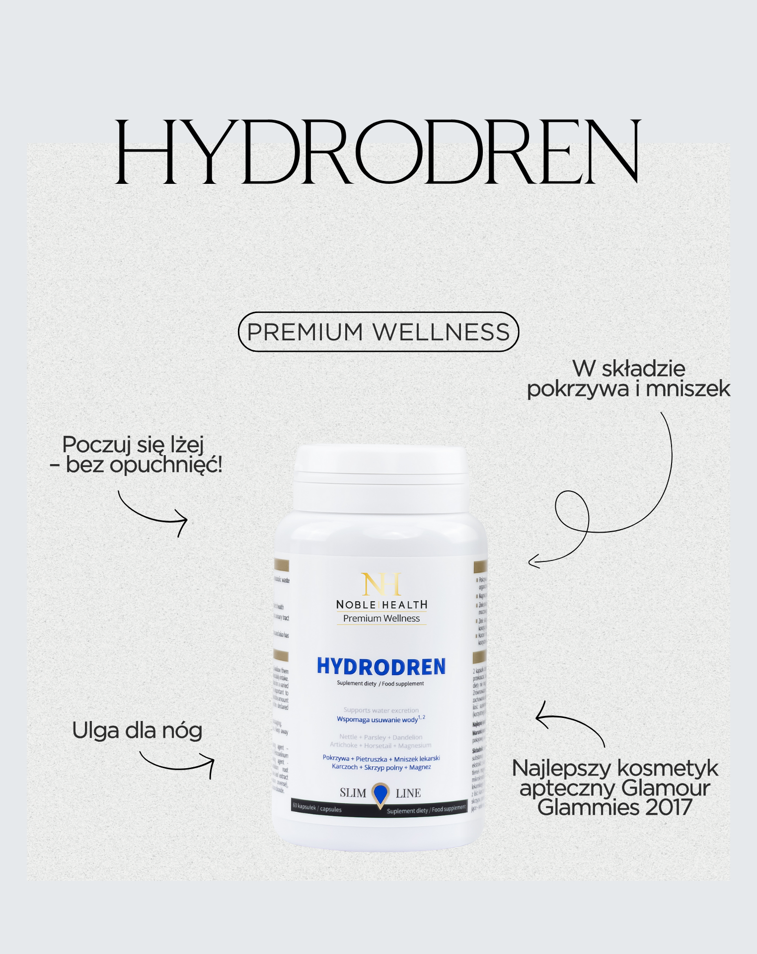 Hydrodren Noble Health Odstranění vody z těla redukce 60 kapslí