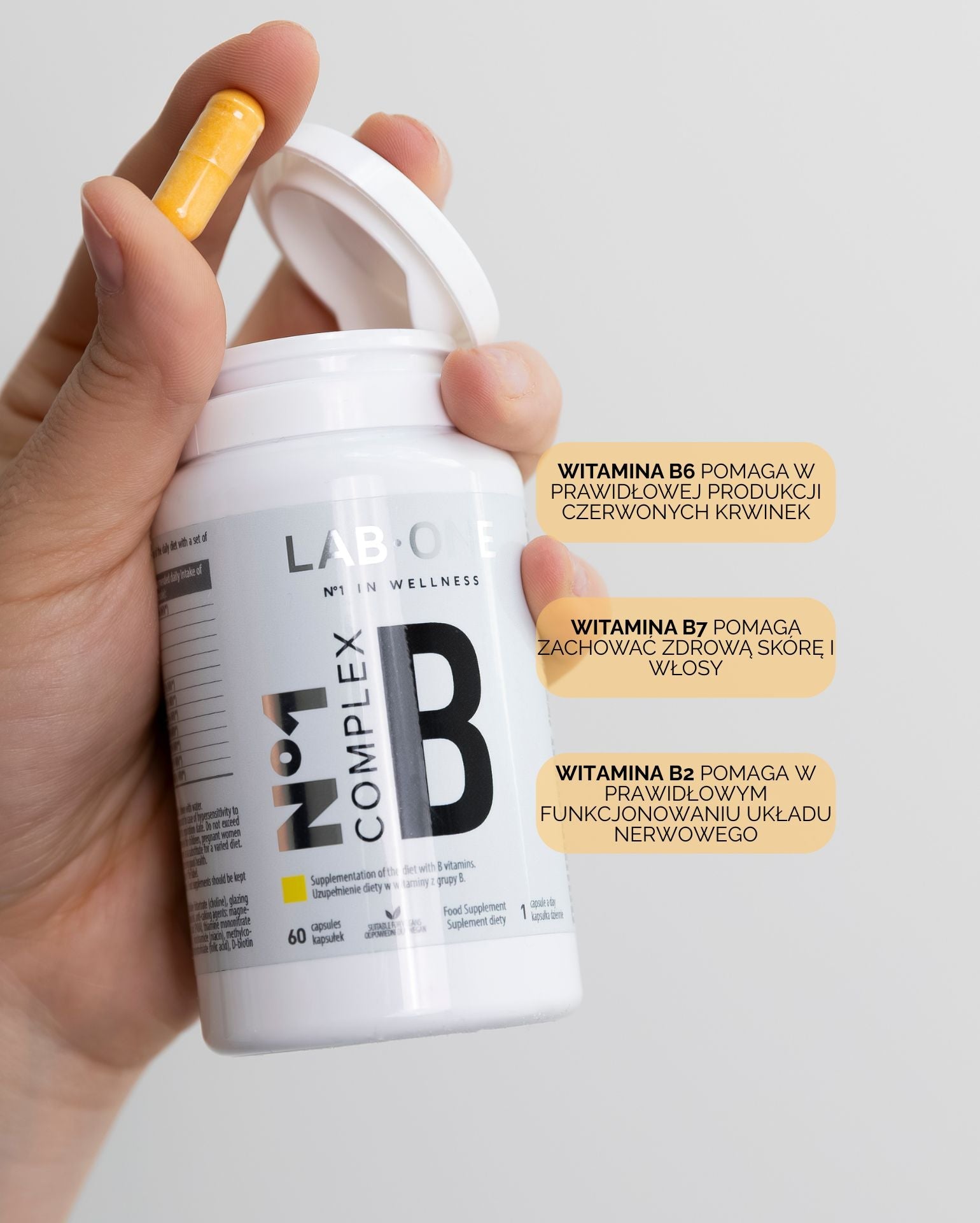 LAB ONE COMPLEX B Vitamínový komplex B1 B2 B3 B5 B6 B7 B9 B12 Thiamin Niacin